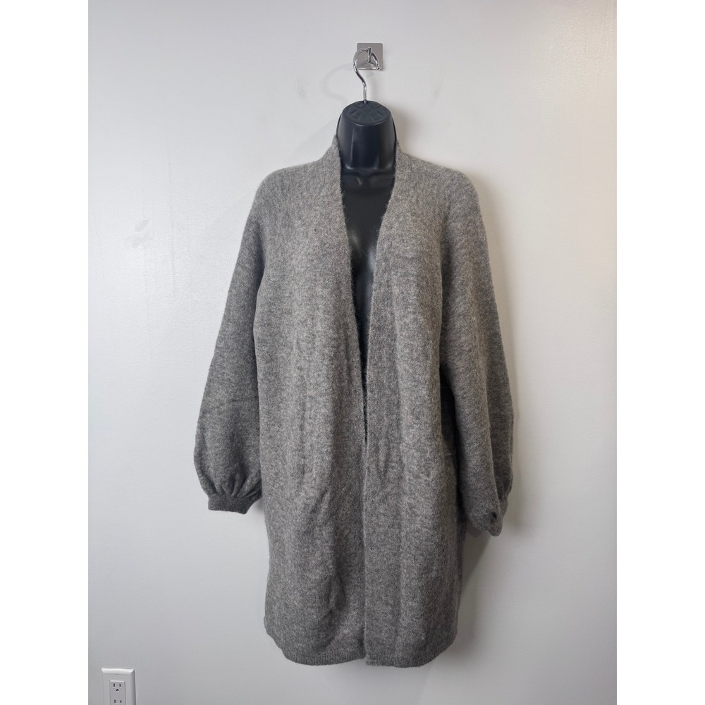 NWT Cuyana Women Grey Alpaca Wool Long Cardigan Balloon Sleeve Small